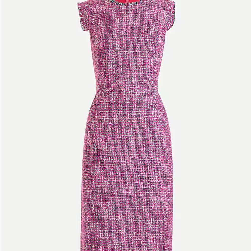 J. Crew Pink and White Sheath Midi Dress with Flutter Cap Sleeves